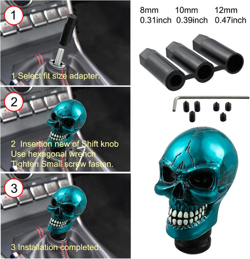 Skull Shifter Knob Gear Shift Stick Handle Transmissions Shifting Lever Fit Most Manual Automatic Car Truck SUV (Metal Blue)...