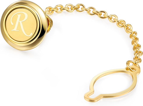 HAWSON Mens Tie Tacks for Men with Chain Round Gold Tie Pins Wedding Business Birthday Anniversary Initials A-Z Tie Clip Gifts...