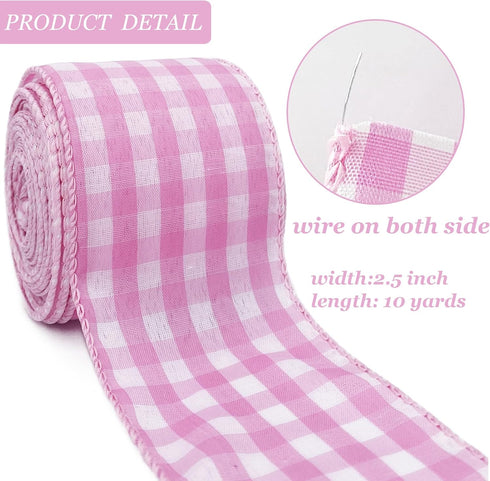 Pink White Buffalo Check Plaid Wired Ribbon,2 1/2”x10 Yard, Farmhouse Gingham Ribbon for Easter, Christmas, Wreath, Spring, Summer, Wedding, Baby ...