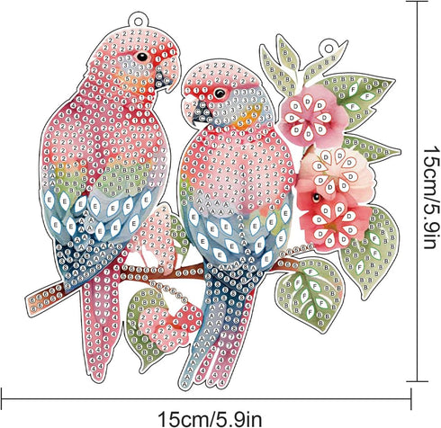 Animal Parrot 5D Diamond Art Painting Kits Hanging Pendants Wall Art Point Drill Crystal Diamond Art Window Pendants for Adults Home Garden Wall D...