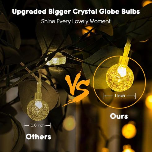 Minetom Crystal Globe String Lights Battery Operated - 17 ft 30 LED Globe Fairy Lights with Remote and 8 Modes, Waterproof for Bedroom Tent Loft C...