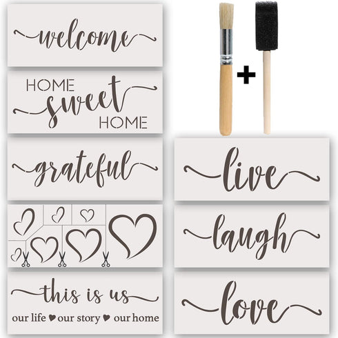 Stencils for Painting on Wood, Canvas, Cursive Script Sayings, Word Paint Stencils Welcome Love Grateful Hearts Reusable, 16pcs Essential Inspirat...