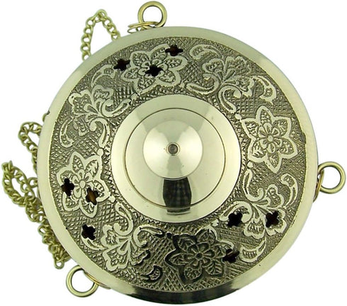 Religious Gifts Gold Plate over Brass Conical Incense Holder, 3 1/2" Dia - 3" H with 9" Chain...