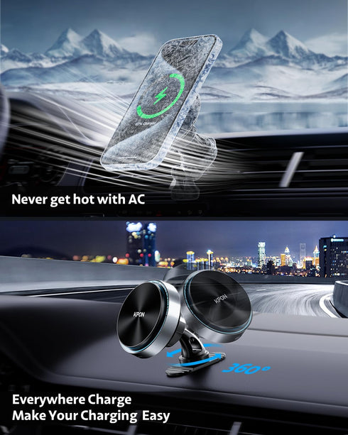 KPON for Magsafe Car Mount Charger, 15W Fast Charging Magnetic Wireless Car Charger Mount,Vent/Dashboard Phone Holder Mount for iPhone 15 Pro Max ...