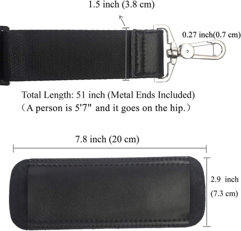 BEAULEGAN Bag Strap Replacement - Leather with Nylon - 51 Inch Long Adjustable for Crossbody/Shoulder, 1.5 Inch Wide (Black/Gold)...