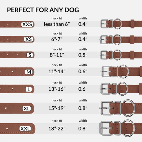 CollarDirect Rolled Leather Dog Collar, Soft Padded Round Puppy Collar, Handmade Genuine Leather Collar Dog Small Large Cat Collars 13 Colors (18-...