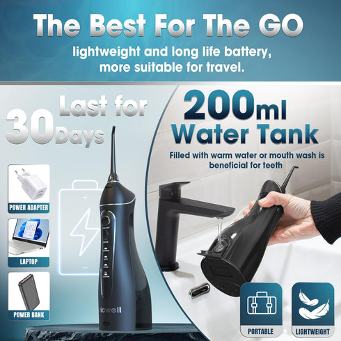 Nicwell Water Dental Flosser Teeth Pick - 4 Modes Dental Oral Irrigator, Portable & Rechargeable IPX7 Waterproof Personal Orthodontic Supplie Wate...