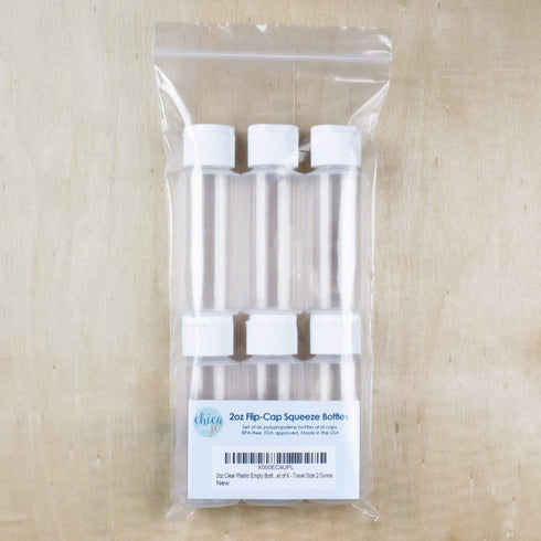 Chica and Jo 2oz Clear Plastic Empty Squeeze Bottles with Flip Cap - BPA-free - Set of 6 - TSA Travel Size 2 Ounce Made in the USA...