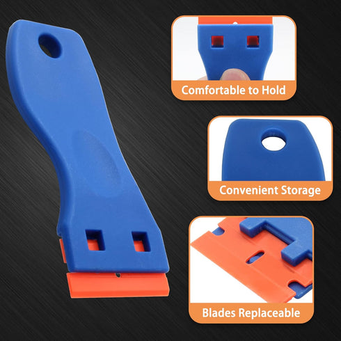 5pcs Plastic Razor Blade Scraper, Plastic Sticker Remover Scraper with 100pcs Plastic Razor Blades, Paint Spatula Scraper Cleaner Tool for Sticker...