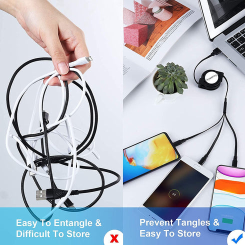 [2024 Upgraded 2 Pack Multi Retractable Charging Cable, 3 in 1 USB Charging Cable with USB C/Micro USB/Phone Port, 3.3FT Charging Cable for Phone ...