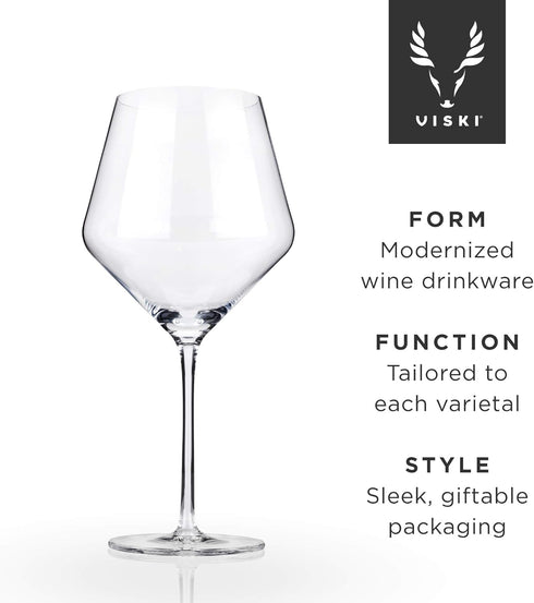 Viski Raye Angled Burgundy Glasses Set of 2 - Premium Crystal Clear Glass, Modern Stemmed, Flat Bottom Red Wine Gift Set - 21 oz...