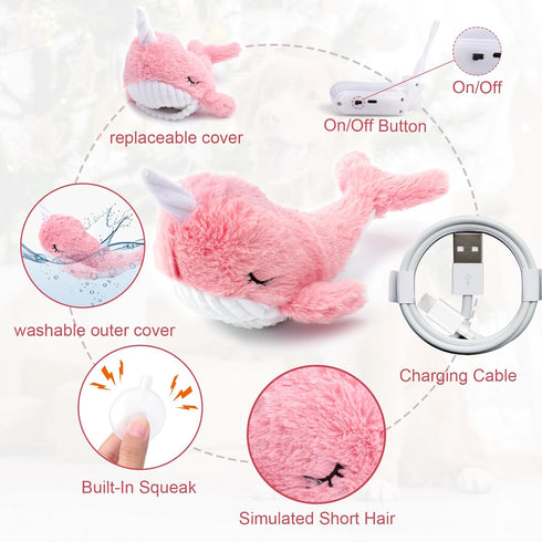 Mity rain 2 in 1 Interactive Dog Toys, Fish Dog Toy to Keep Them Busy, Plush Squeaky Dog Toys, Rechargeable Wiggly Pink Pet Toys for Small Medium ...