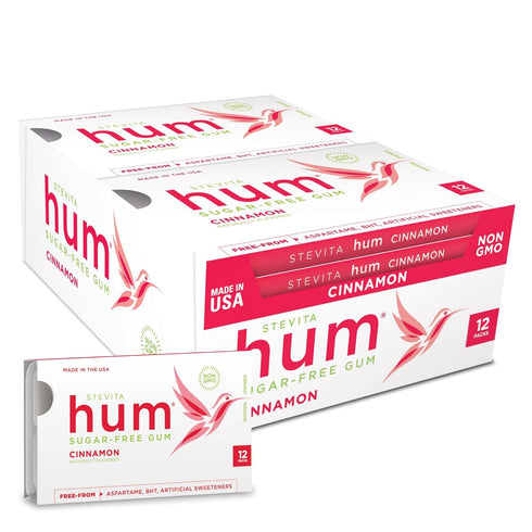 Stevita Hum, Cinnamon - Sugar-Free Gum - 12 Pieces, Pack of 12 - Supports Oral Health -, Non-GMO, Vegetarian, Keto, Gluten Free - 72 Total Serving...