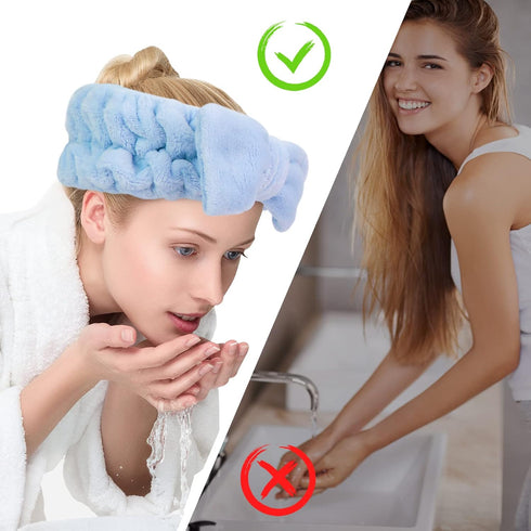 3 Pack Spa Headband and Wrist Washband Face Wash Set,Reusable Soft Makeup Headband Fleece Skincare Headbands for Washing Face Shower (Loose Blue)...