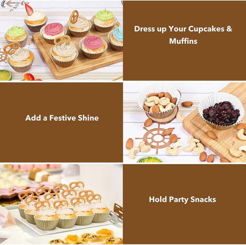 Gifbera Natural Metallic Foil Cupcake Liners - Standard Size Baking Cups Muffin Liners Paper for Celebration, 200-Count...