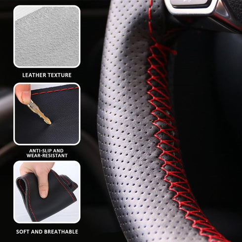 Micro Fiber Leather Steering Wheel Cover, DIY Sewing with Needle & Thread, Breathable Anti-Slip Car Steering Wheel Protector, Universal 15 Inch Au...