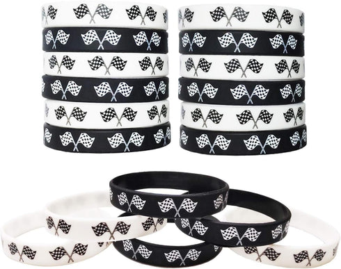 24 Racing Flag Rubber Bracelets Sports,Racing Dirt Bike ,Baby Shower Birthday Party Supplies Decorations Prize Goodie Bag Favors Silicone Wristban...