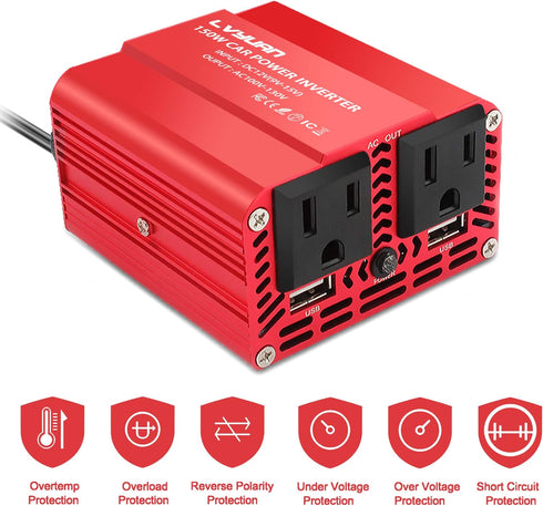 LVYUAN 150W Car Power Inverter 12V to 110V AC Car Charger Adapter with 3.1A Dual USB Car Adapter for Plug Outlet Red......