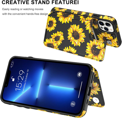LETO for iPhone 13 Pro Max Case,Flip Folio Leather Wallet Cover with Fashion Designs for Girls Women,Card Slots Kickstand Protective Phone Shell 6...