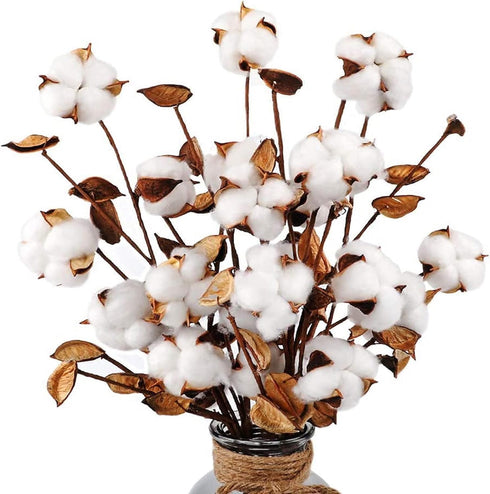 Ageomet 4pcs Cotton Stems 21" Artificial Cotton Flowers, Total 24 Balls Dried Floral Stems Cotton Decor for Farmhouse Decoration, Home Wedding Dec...