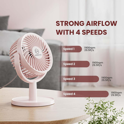 Shinebella 4 Speeds Small Desk Fan with Strong Airflow, Personal Portable Mini USB Fan, Quiet, 310 Degree Rotation, Detachable, Easy to Clean, Lig...