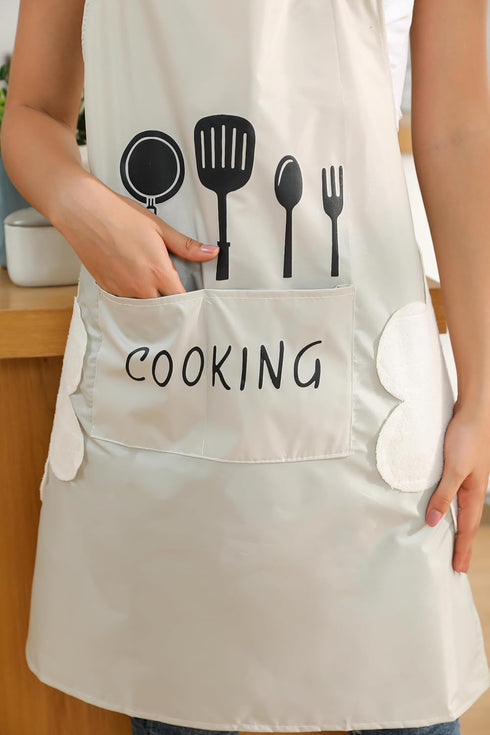 Kitchen Apron with Hand Wipe, Aprons for Women with pockets,Waterproof for Cooking Baking Painting...