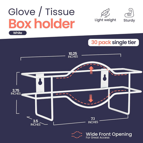 FMP Brands Single Glove Holder for Wall Mount, Wire Rack Disposable Napkin Gloves Box Holder, White Durable Metal Organizer Glove Dispenser for Fo...