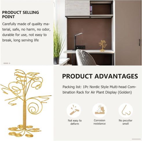 Cabilock Display Frame Air Plant Holder Stand Aluminum Tree Shaped Plant Display Rack Metal Plant Stand Planter Shelf Flower Pot Container Golden ...