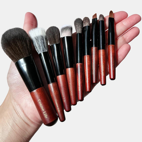 Cosme 9 FULL FACE MINI TRAVEL Make Up Brush Set: Natural Coverage Makeup Brushes Set & Brush Case. Travel Makeup Brushes in Synthetic & Natural Ha...