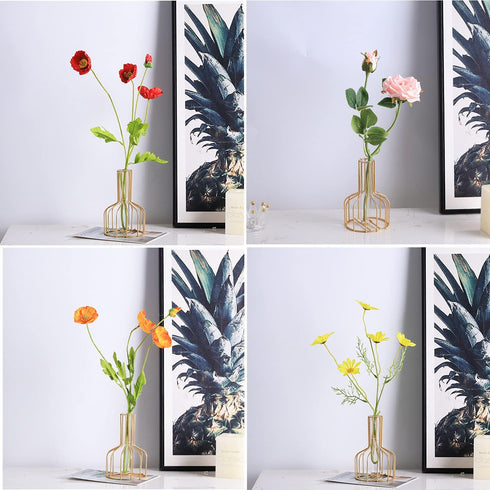 Desktop Plant Vases with Test Tube Glass Flower Vase with Gold Metal Stand Propagation Station Plant Holder for Home Wedding Decor (Gold, Bottle)...