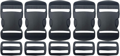 5 Set 1.25" Flat Buckles Dual Adjustable Buckles and Tri-Glide Slides Quick Side Release Buckle for Luggage Straps Pet Collar Backpack Repairing (...