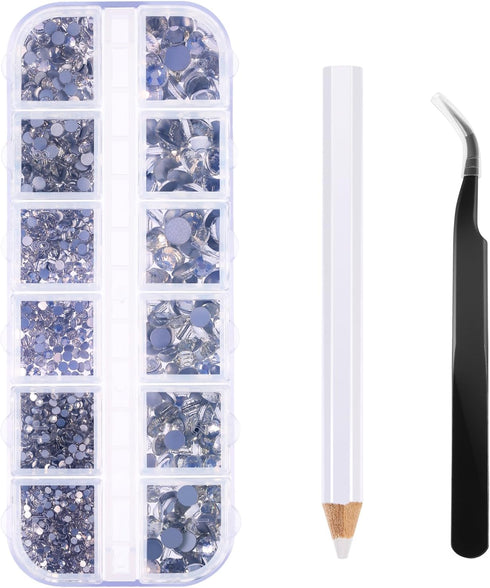 2000 Pieces Flat Back Gems Rhinestones 6 Sizes (1.5-6 Mm) Round Crystal with Pick up Tweezer and Rhinestones Picking Pen for Crafts Nail Clothes S...