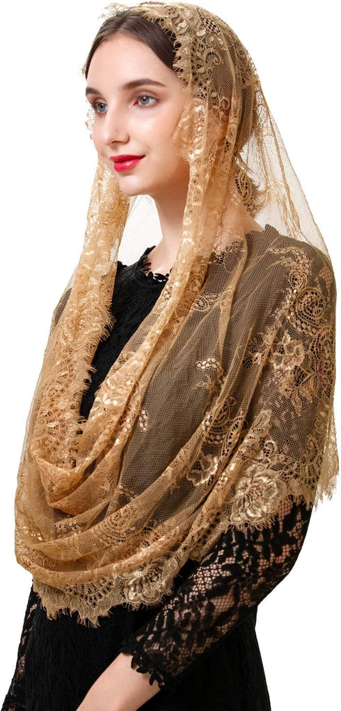 PAMOR Spanish Style Lace Traditional Vintage Inspired Infinity Shape Mantilla Veil Latin Mass Head Covering...