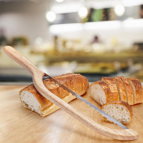 Wooden Bread Bow Knife, Sourdough Bread knife Cutter for Homemade Bread, 15.7" Serrated Bagel Knife, Kitchen Gift for Baker...