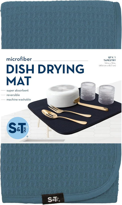 S&T INC. Dish Drying Mat, Highly Absorbent Microfiber Kitchen Counter Mat, Dish Drying Pad for Dishes, Utensils, Pots and Pans, Large 16" x 18", T...