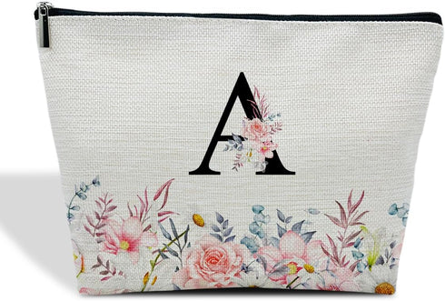 Letter Makeup Bag A-Z Personalized Makeup Bag with Initials Birthday Gifts for Women Teen Girls Best Friends Cosmetic Bag with Zippe for Wedding B...
