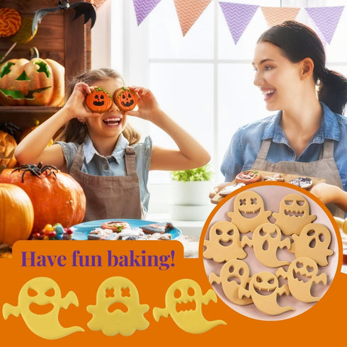 Halloween Cookie Cutter Set-10 pcs 3D Plastic Pressable Ghost Halloween Biscuit Cutters Set,Plastic Ghost Element Cookie Cutters Set for Kids-Grim...