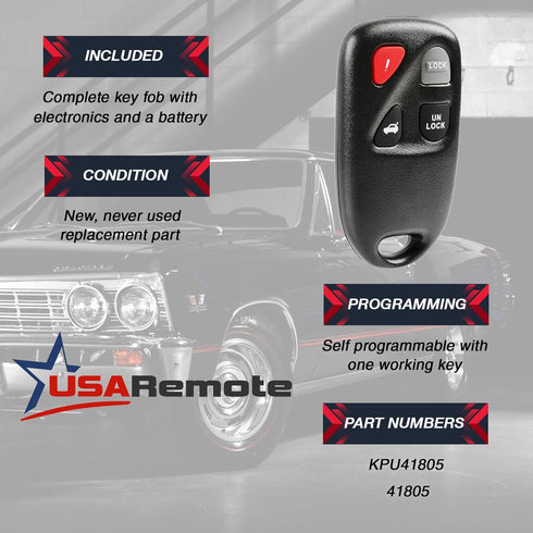 Car Key Fob Keyless Entry Remote fits Mazda 6 2003 2004 2005 (KPU41805, 41805, 4238A-12076)...