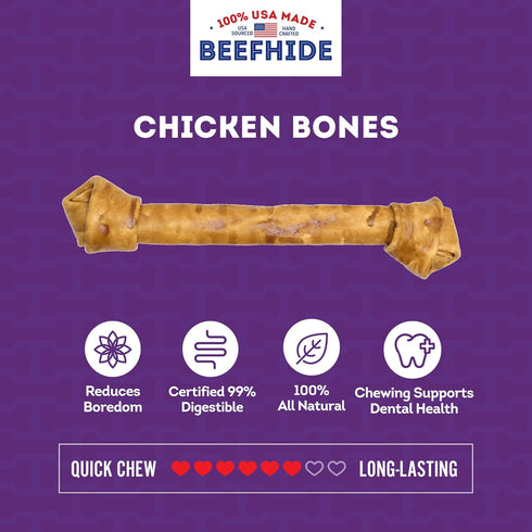 USA Beefhide Bones 15-17" Dog Chew Treats - Chicken Flavor, 1 Count/1 Pack...