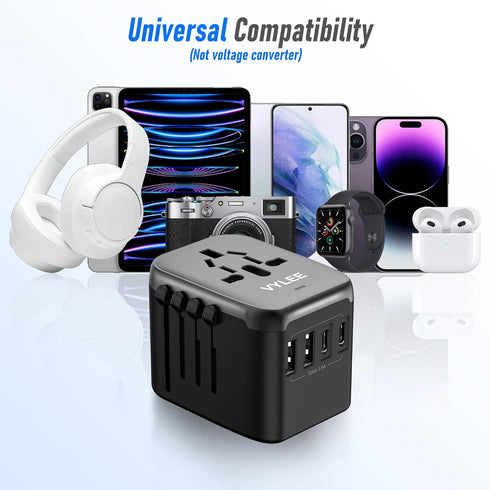 Universal International Power Travel Plug Adapter, 5 in 1 European Travel Plug Adapter W/ 3.5A 2xUSB-A and 2xUSB C Wall Charger and Worldwide AC O...