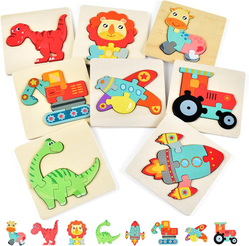Toddler Puzzles Ages 2-4, 8 Wooden Puzzles for 1-3 Year Olds - Montessori Toy, Easter Basket Fillers, Educational Blocks, Birthday Gift....