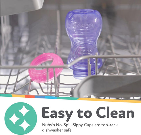 Nuby No-Spill Soft Straw Easy Grip Sippy Cup for Girls - (3-Pack) 10 Oz - 12+ Months...