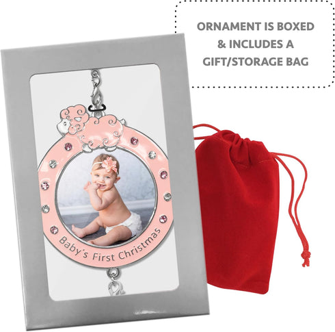 BANBERRY DESIGNS Baby Girl's First Christmas Photo Ornament - 2025 Dated Xmas Picture Decoration for Newborn Daughter - Baby's 1st Keepsake - Gift...
