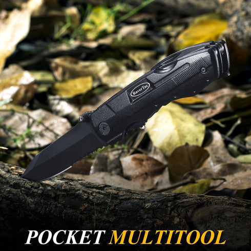 RoverTac Pocket Knife Tactical Folding Knife Multi Tool Survival Camping Knife, Multitool Knife Pliers Bottle & Can Opener 9-Pack Screwdrivers Lin...