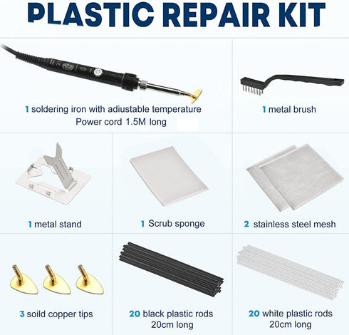 Plastic Welding Kit for Surface Repair, Adjustable Temperature Welder Tool for Car Bumper, Kayak, Canoe 110V 80W...