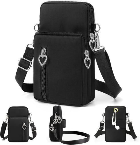 Small Crossbody Bags for Women, Black Waterproof Cell Phone Crossbody Wallet Purse Handbags Mens Gym Bags, Detachable Strap Multi Pocket Casual Ou...