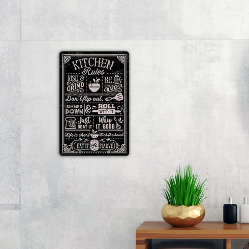 QIONGQI Funny Kitchen Quote Metal Tin Sign Wall Decor Kitchen Rules Sign for Home Kitchen Coffee Shop Decor Gifts...