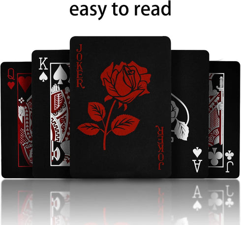 Joyoldelf Black Playing Cards with Rose Pattern, 2pcs Deck of Cards, PVC Plastic & Waterproof Playing Cards, Cool Card Decks Suitable for Family o...