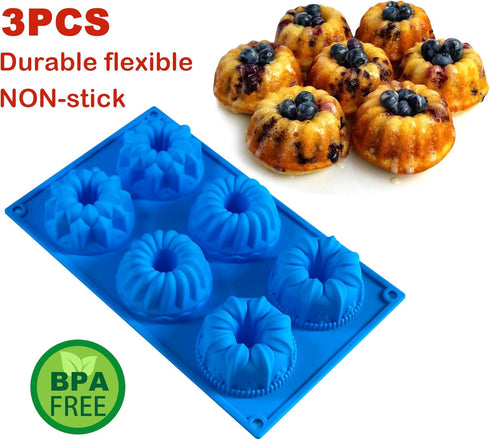 Mini Fluted Tube Cake Pan, 6Cavity Heritage Fluted Tube Cake Silicone Mold for Baking,Non Stick Fancy Molds for Fluted Tube Cake (Mix)...
