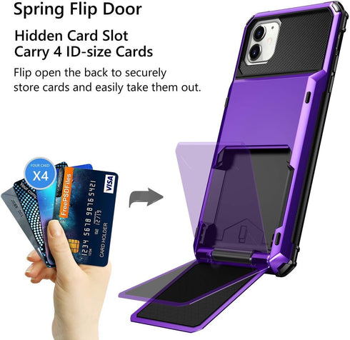 Vofolen Case for iPhone 11 Case Wallet 4-Card Holder ID Slot Flip Door Hidden Pocket Anti-Scratch Dual Layer Hybrid TPU Bumper Armor Protective Ha...